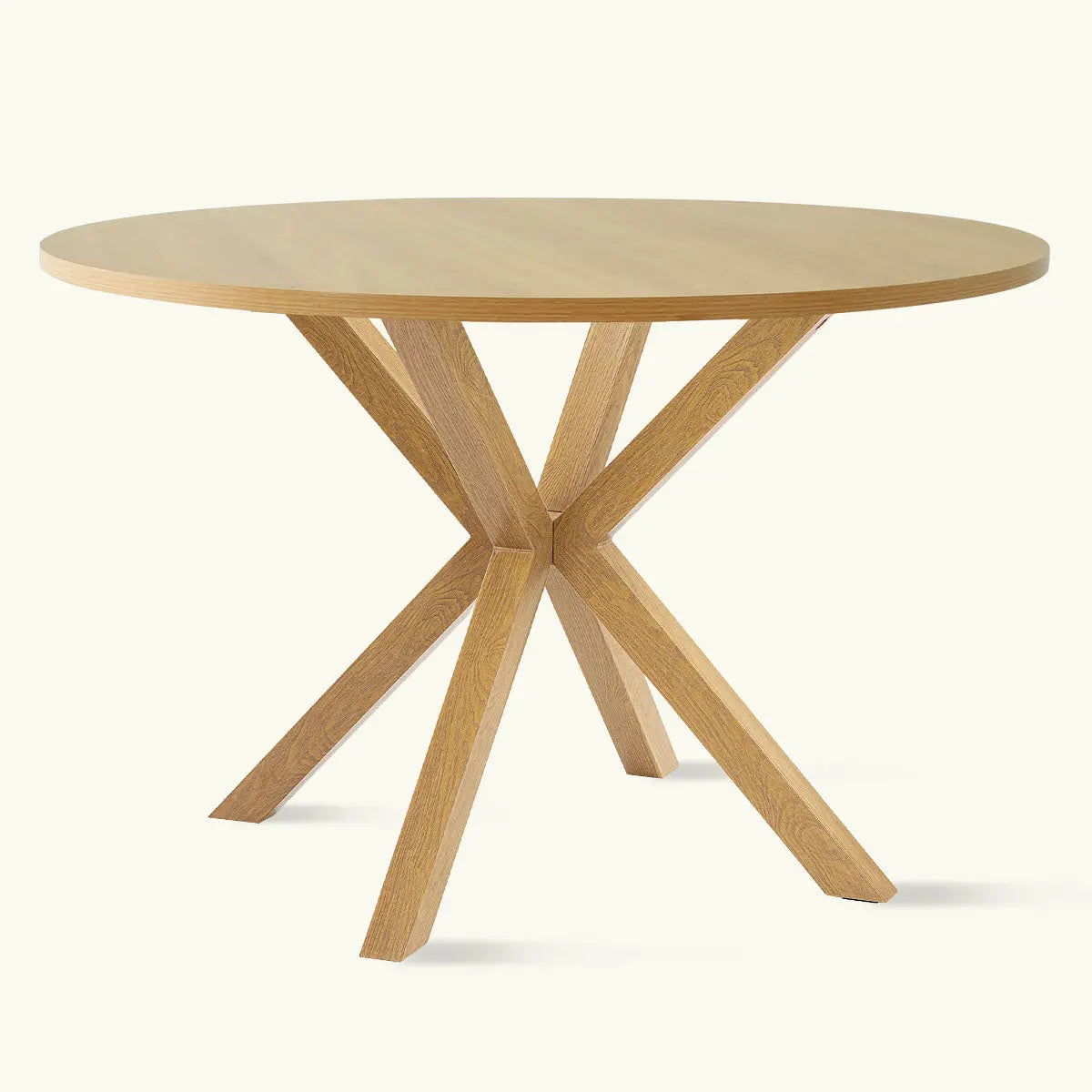 Oliver Modern Round Dining Table with wooden legs, in a minimalistic room setting.