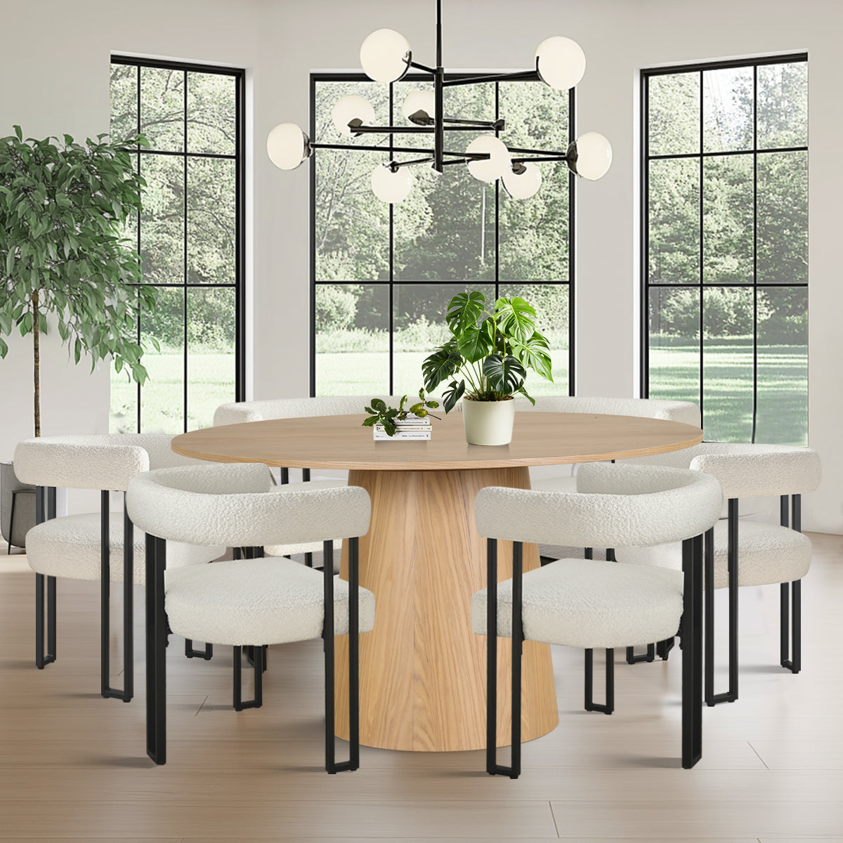 Orchid & Mia 52" Solid Oak Round Dining Table Set for 6 (7-Piece)