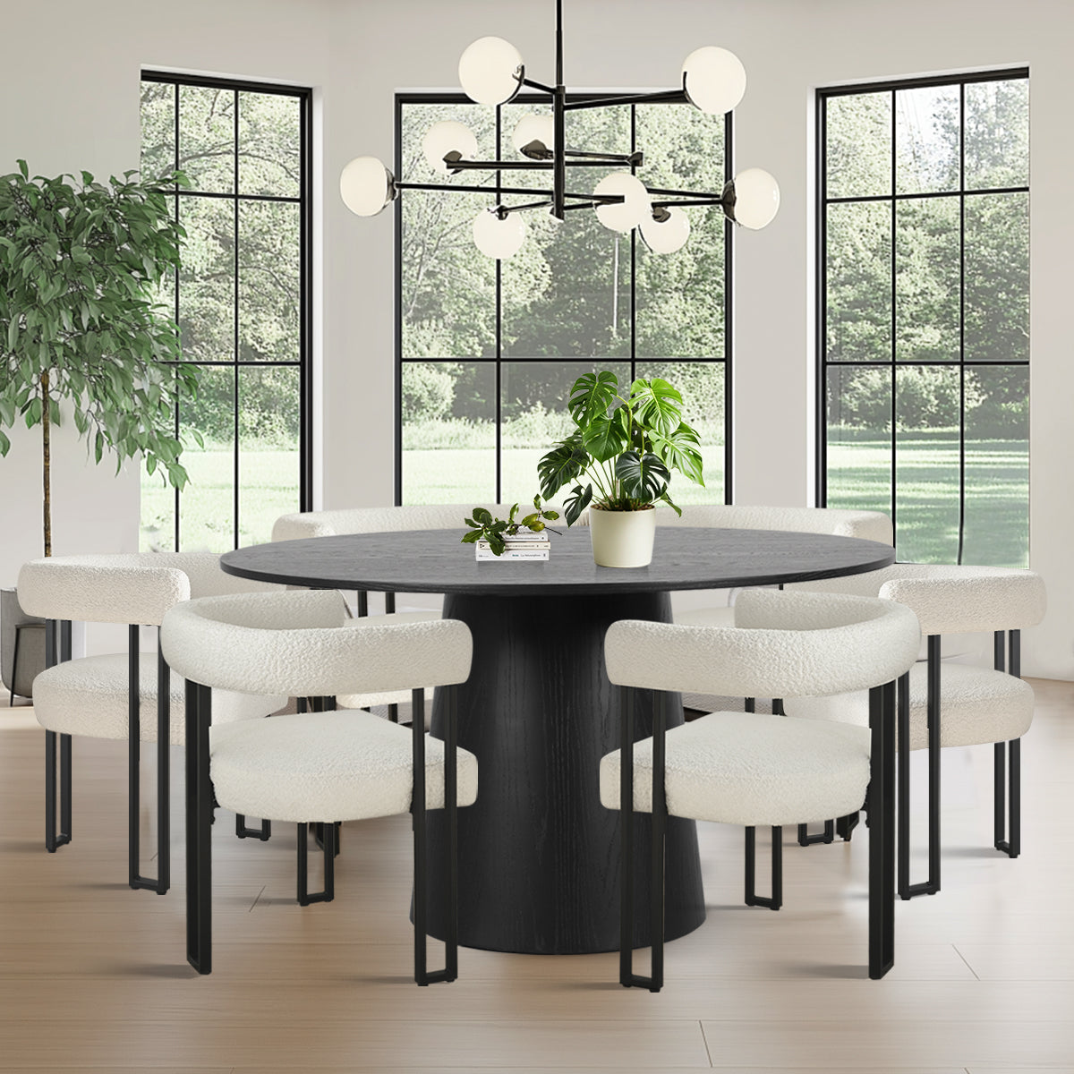 Orchid & Mia 52" Solid Oak Round Dining Table Set for 6 (7-Piece)