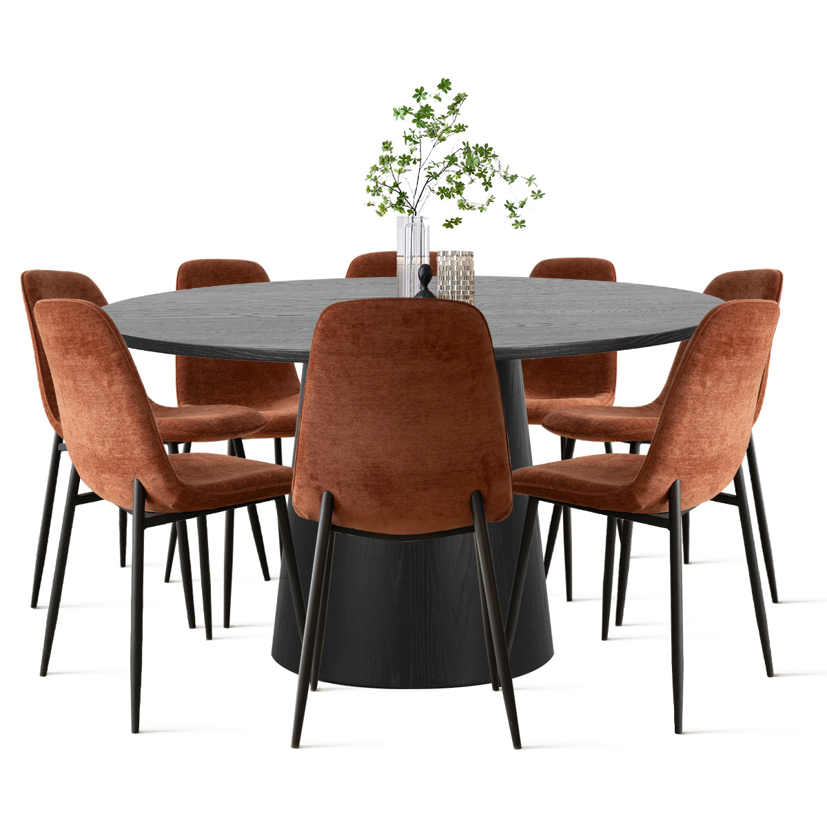 Orchid & Oslo 60" Solid Oak Round Chenille Dining Table Set for 8 (9-Piece)