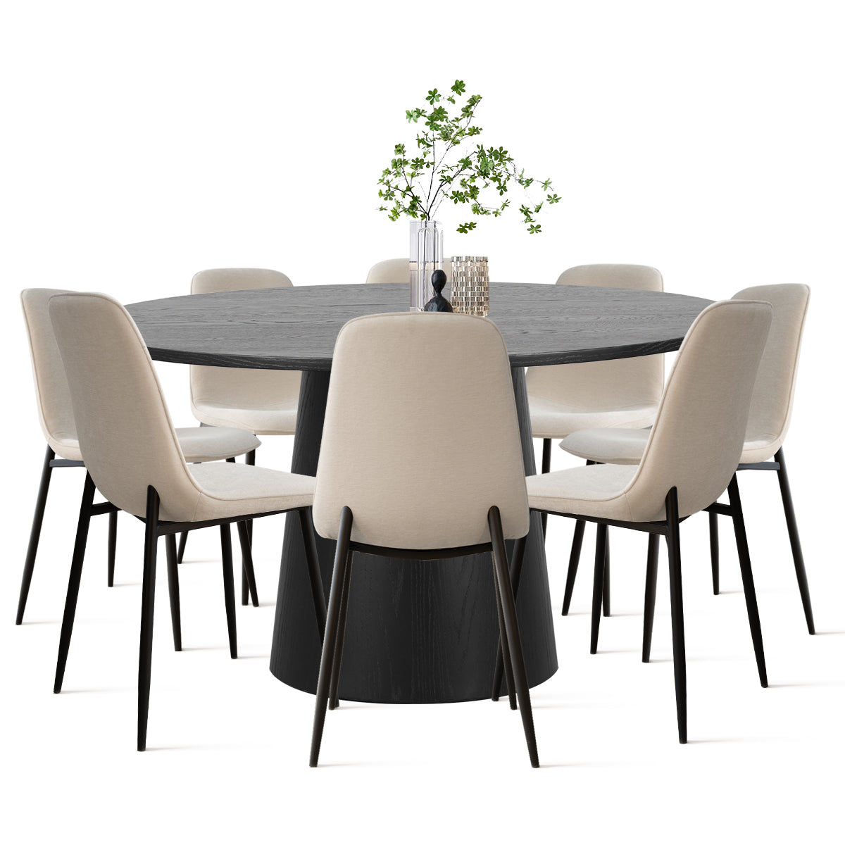 Orchid & Oslo 60" Solid Oak Round Chenille Dining Table Set for 8 (9-Piece)