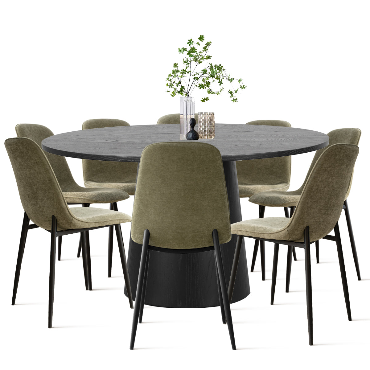 Orchid & Oslo 60" Solid Oak Round Chenille Dining Table Set for 8 (9-Piece)