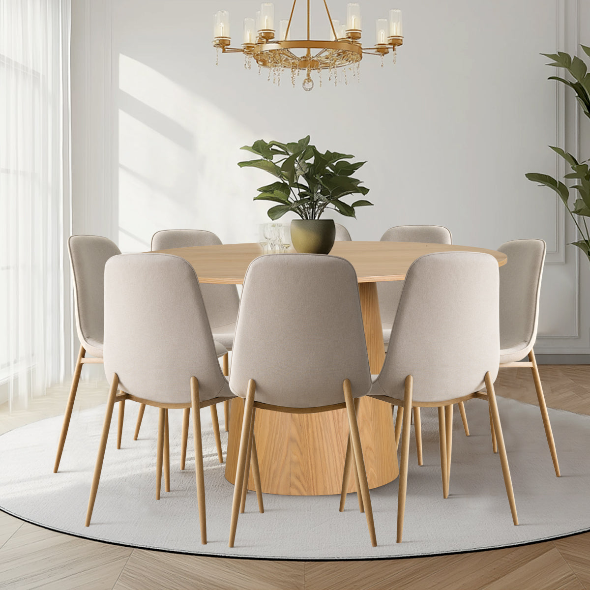 Orchid & Oslo 60" Solid Oak Round Dining Table Set for 8 (9-Piece)