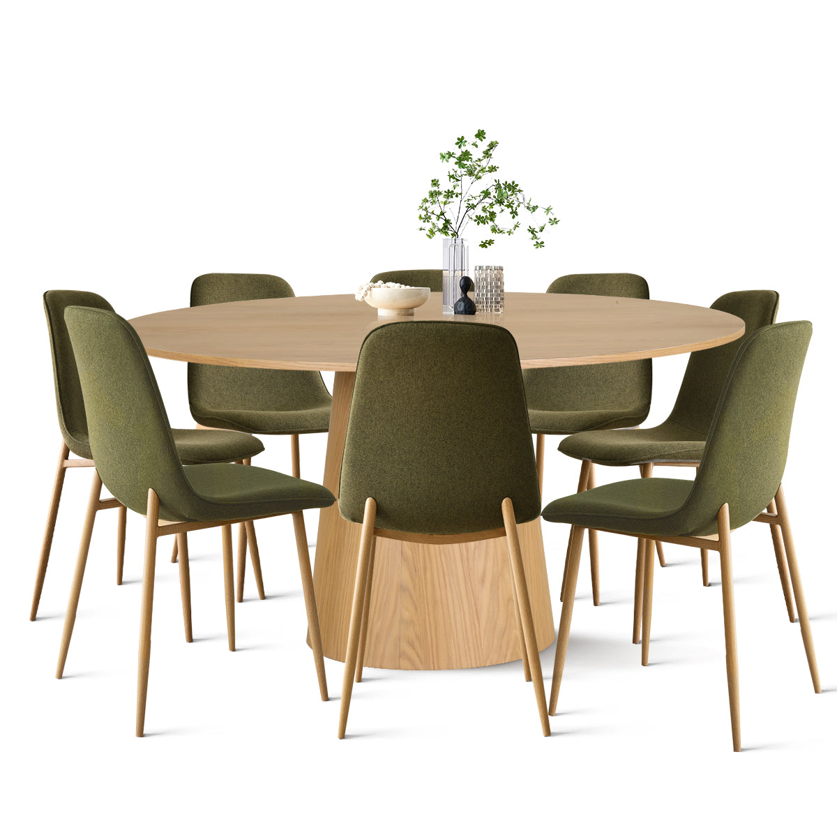 Orchid & Oslo 60" Solid Oak Round Dining Table Set for 8 (9-Piece)