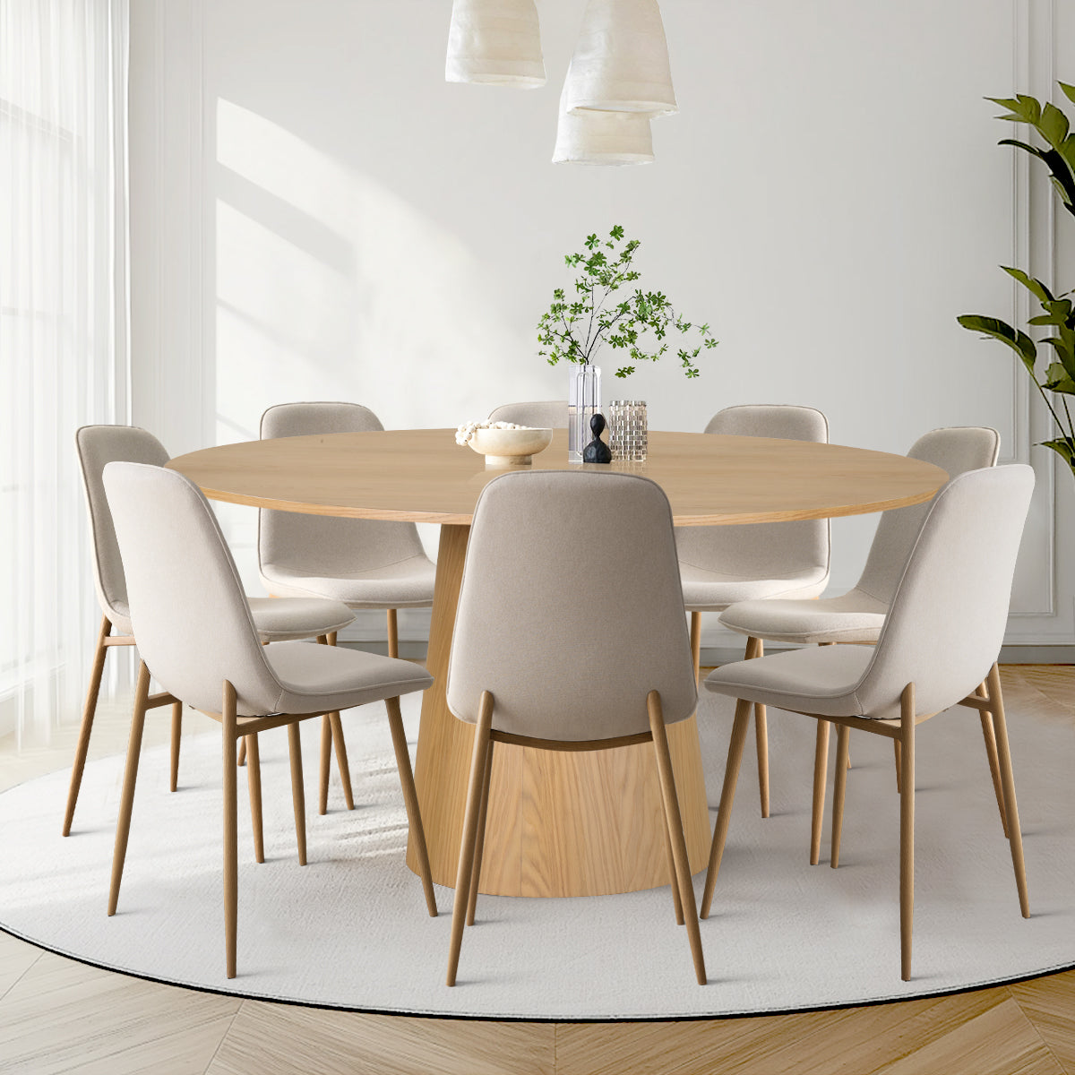 Orchid & Oslo 60" Solid Oak Round Dining Table Set for 8 (9-Piece)