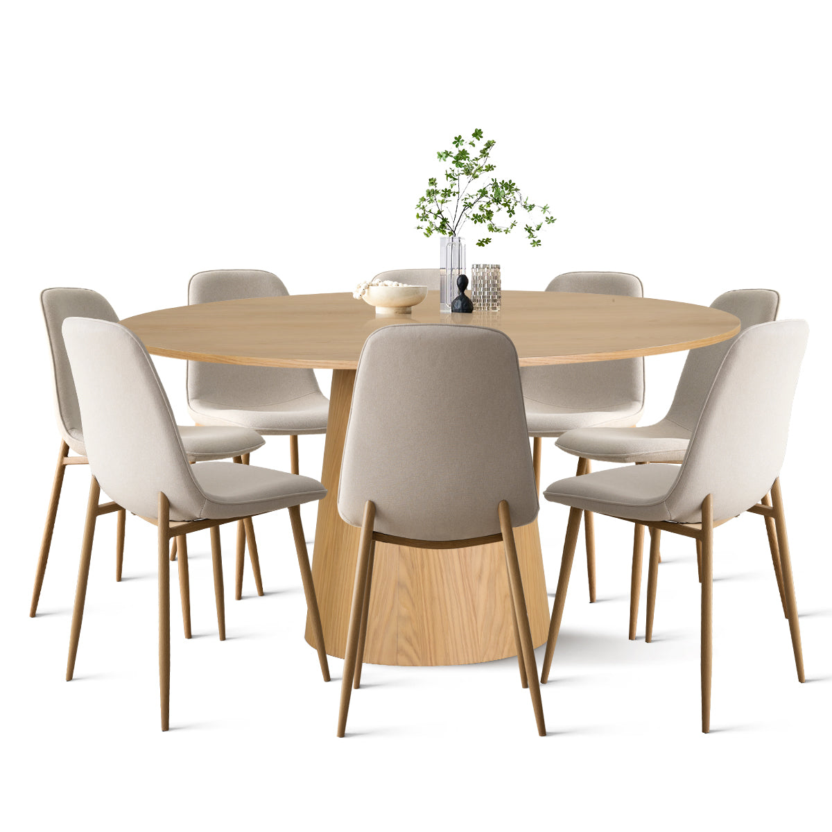 Orchid & Oslo 60" Solid Oak Round Dining Table Set for 8 (9-Piece)