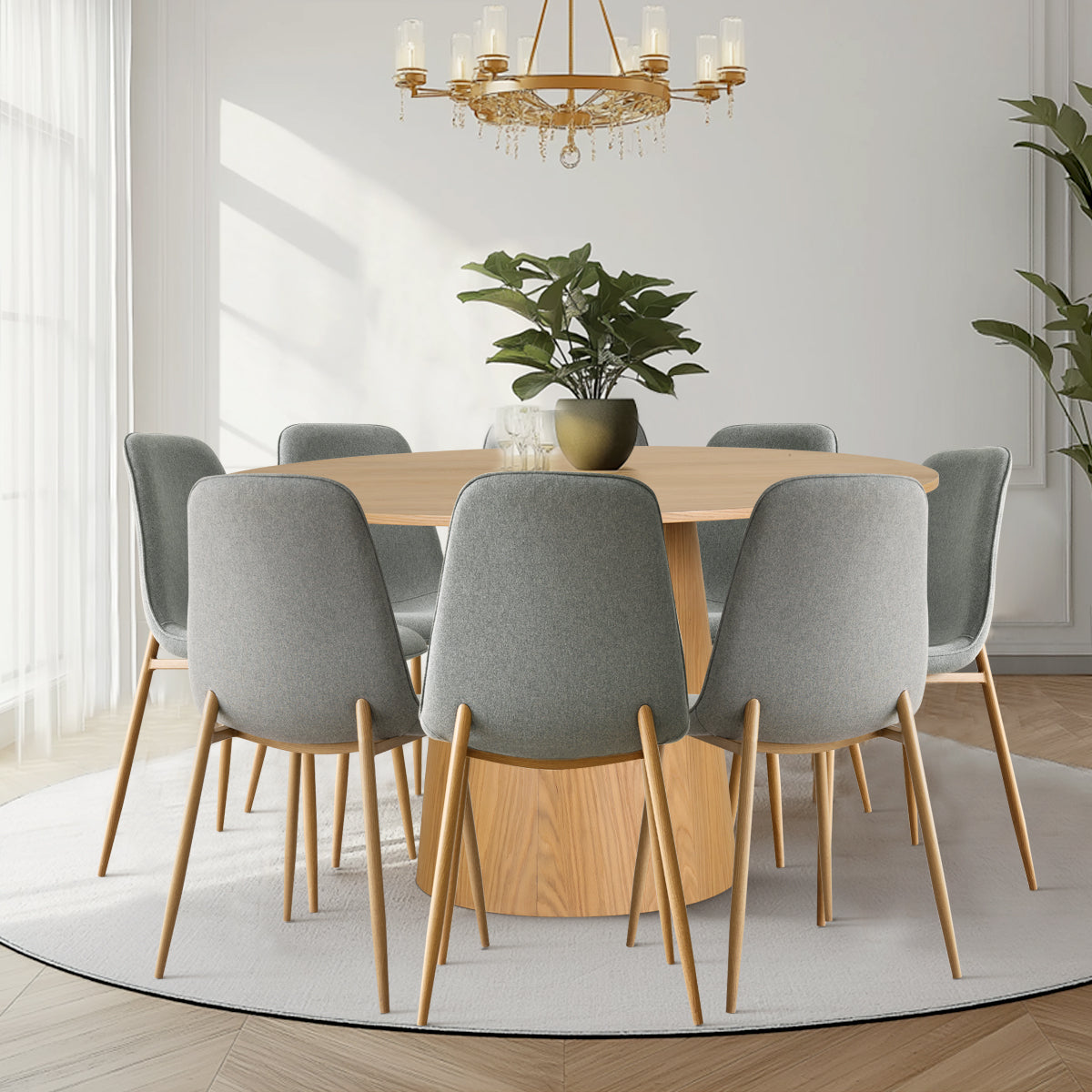 Orchid & Oslo 60" Solid Oak Round Dining Table Set for 8 (9-Piece)