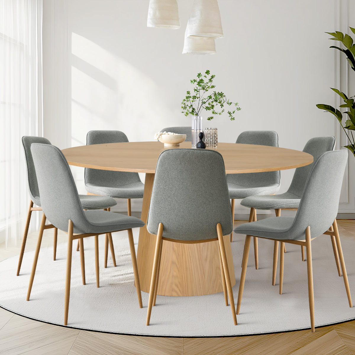 Orchid & Oslo 60" Solid Oak Round Dining Table Set for 8 (9-Piece)