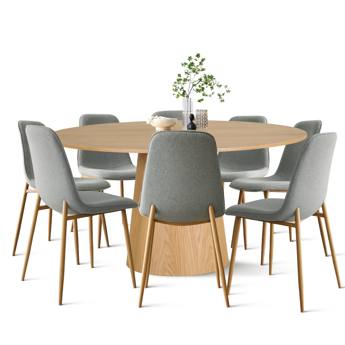 Orchid & Oslo 60" Solid Oak Round Dining Table Set for 8 (9-Piece)