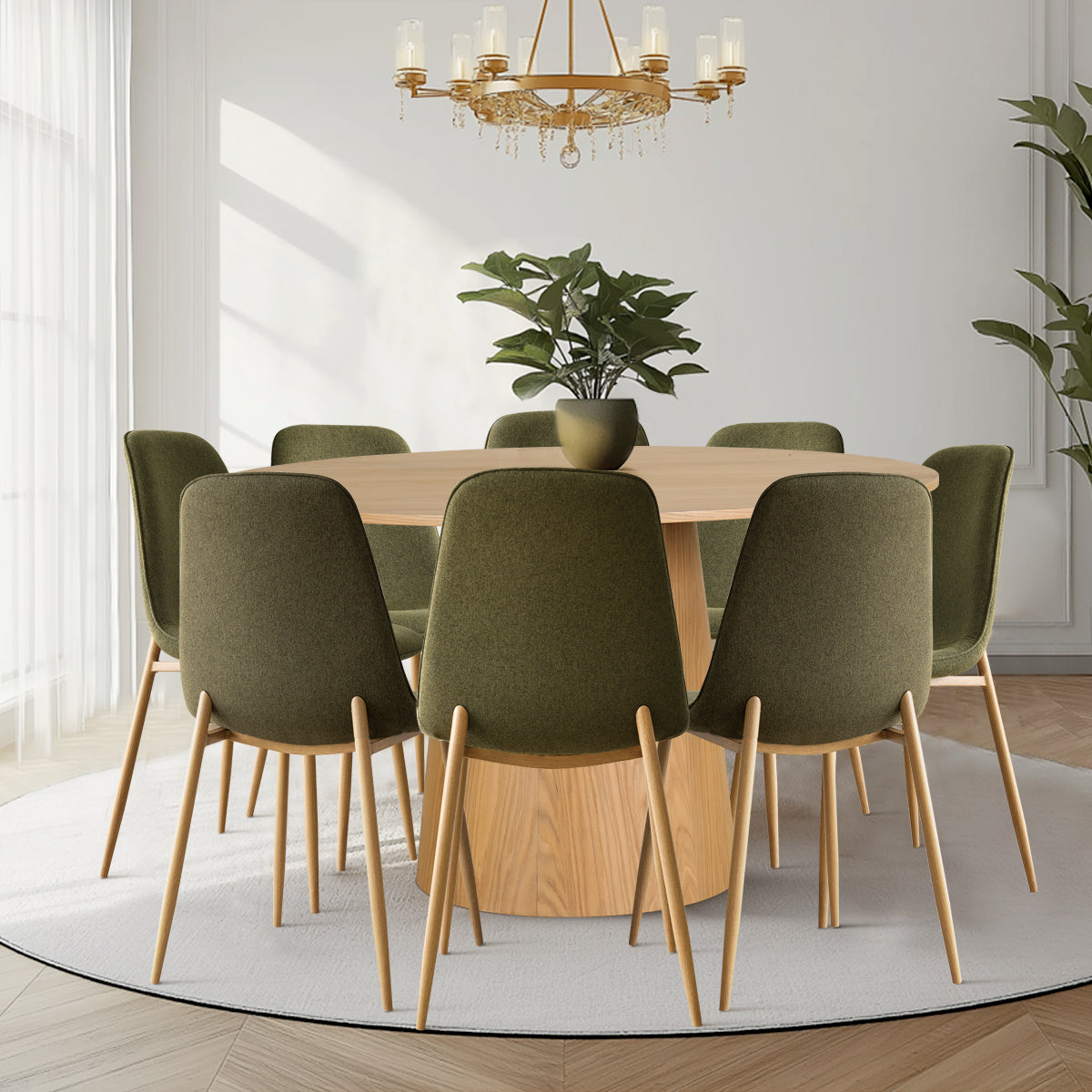 Orchid & Oslo 60" Solid Oak Round Dining Table Set for 8 (9-Piece)