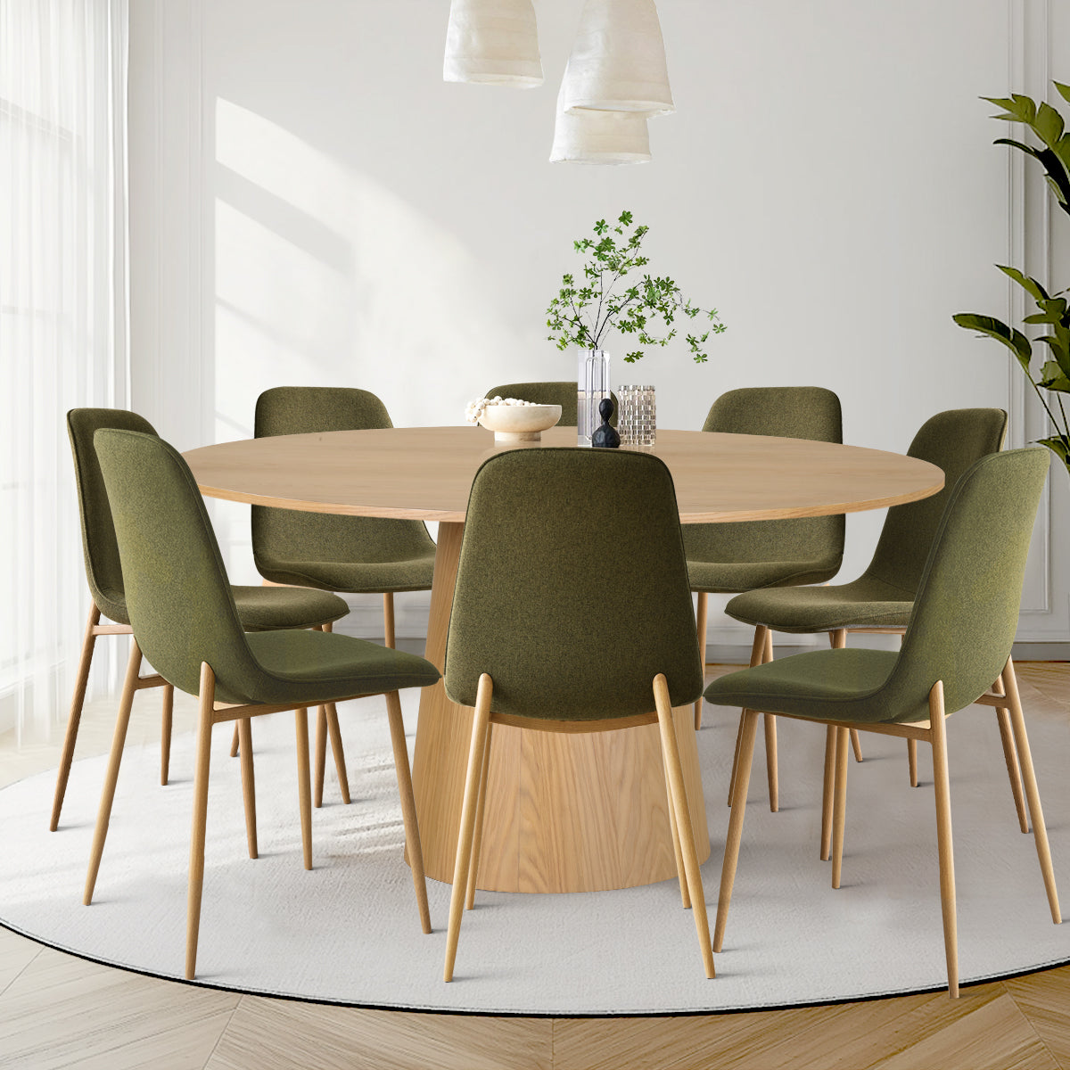 Orchid & Oslo 60" Solid Oak Round Dining Table Set for 8 (9-Piece)