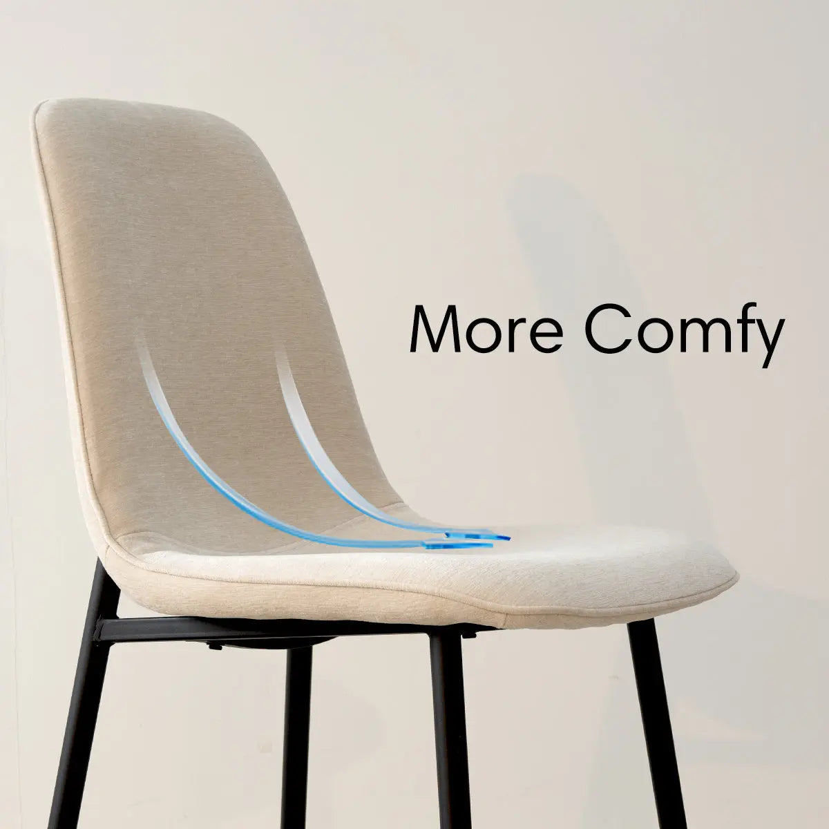 Oslo Modern Upholstered Dining Chair with Metal Legs, beige chair, text "More Comfy".