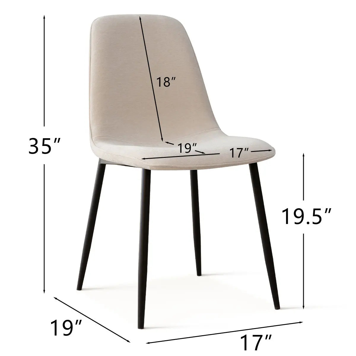 Dimensions of Oslo Modern Upholstered Dining Chair with Metal Legs.