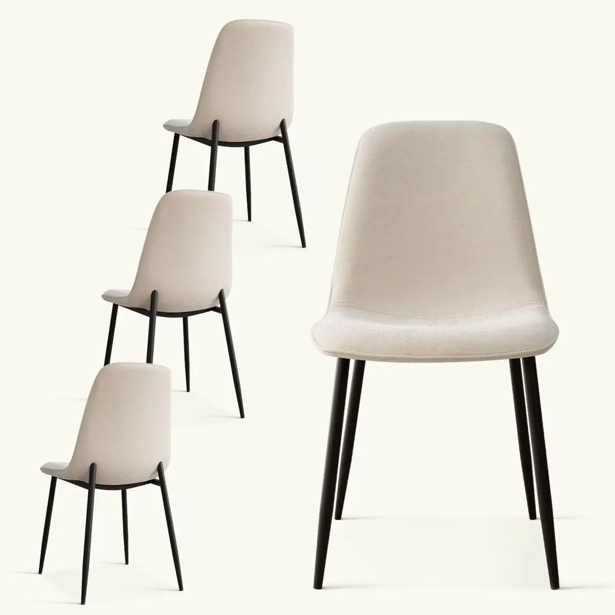 Oslo Modern Upholstered Dining Chair with Metal Legs; beige fabric; minimalist design; no background details.