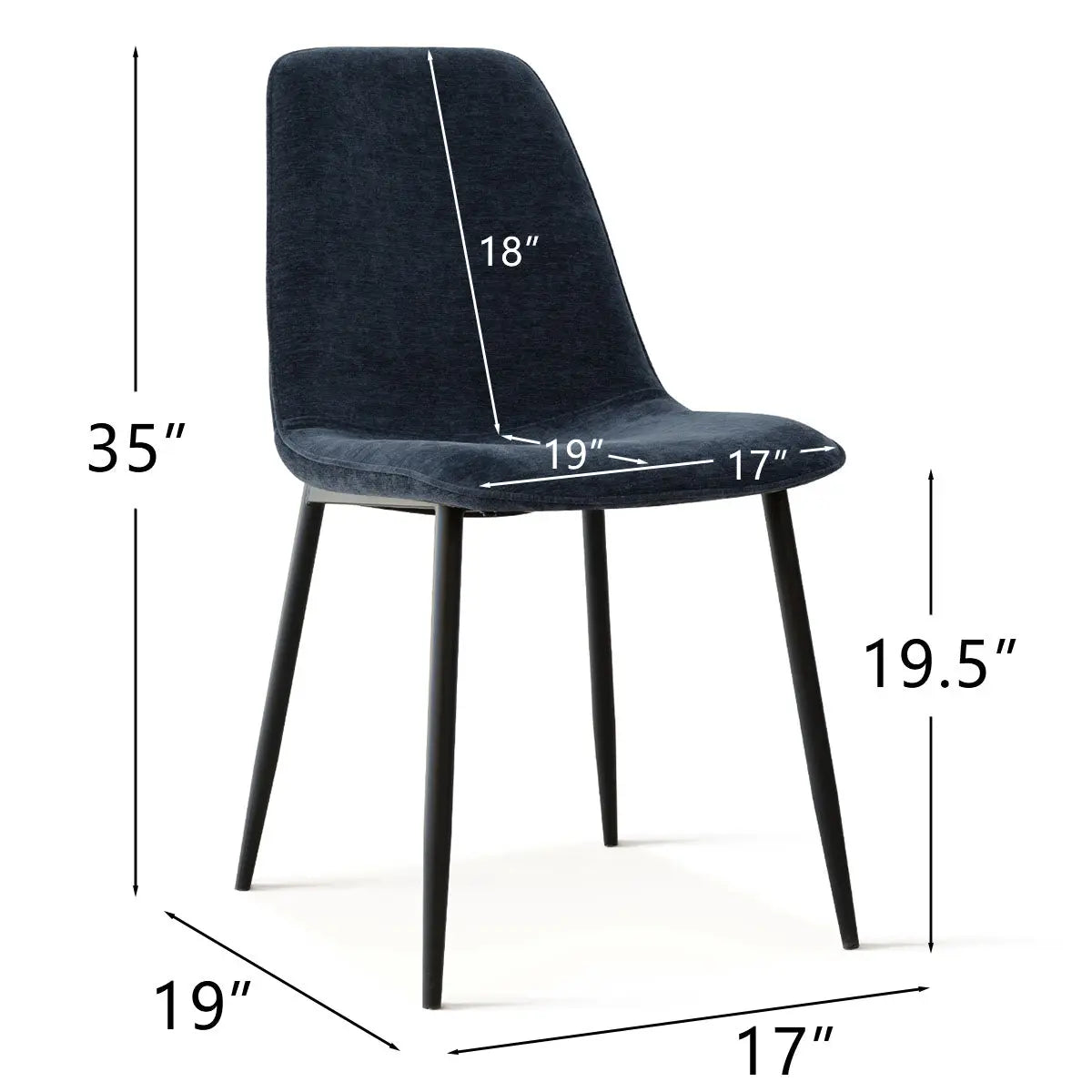 Oslo Modern Dining Chair, Upholstered, Metal Legs, Dimensions: 35" x 19" x 19.5".