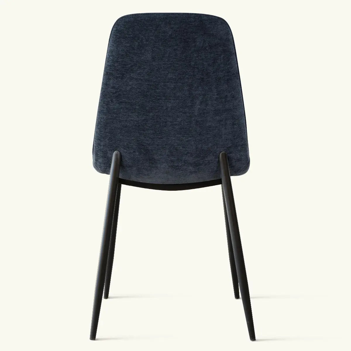 Oslo Modern Upholstered Dining Chair with metal legs, dark fabric, minimalist design, neutral background.