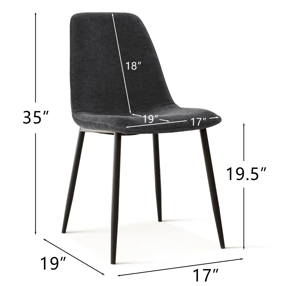 Oslo Modern Upholstered Dining Chair with Metal Legs dimensions: 35" H x 19" W x 17" D.