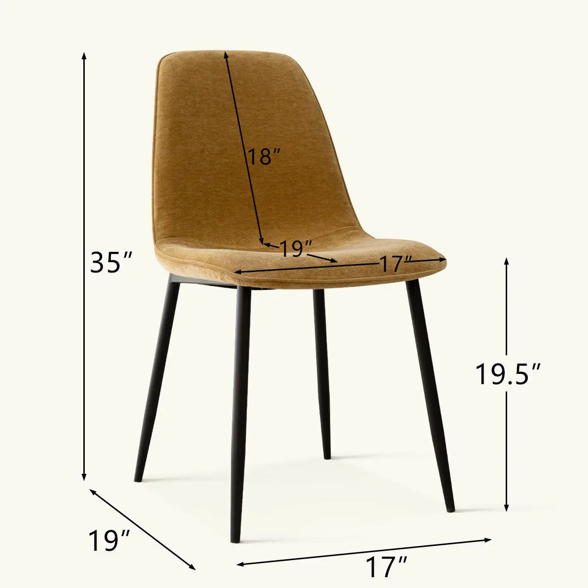 Oslo Modern Upholstered Dining Chair dimensions; metal legs; stylish seating solution.