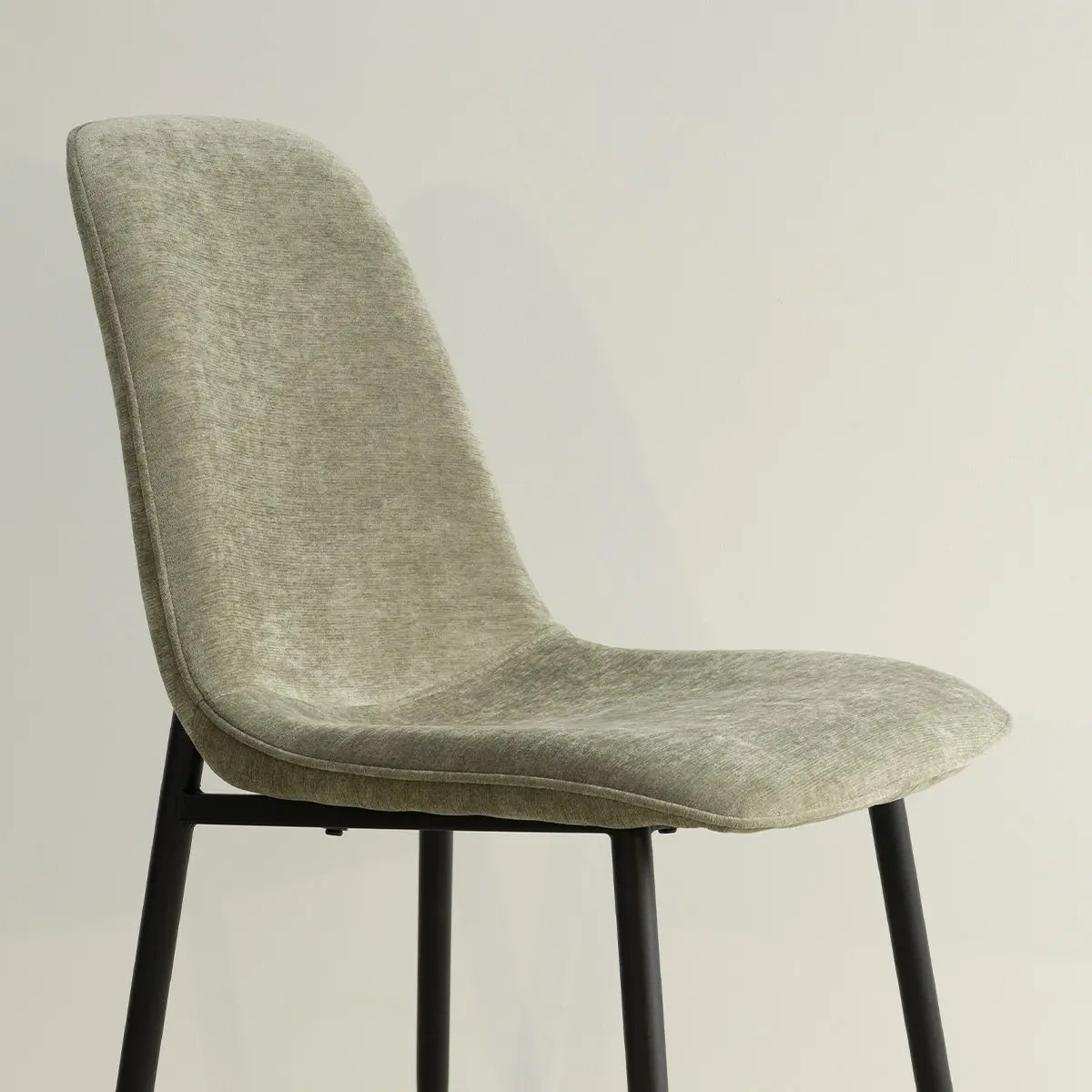 Oslo Modern Upholstered Dining Chair with Metal Legs, beige fabric, black metal legs, minimalist design.