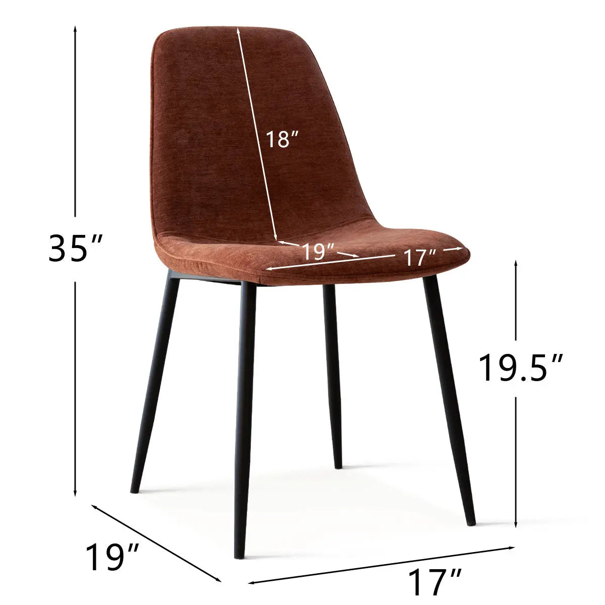 Oslo Modern Upholstered Dining Chair with Metal Legs dimensions.