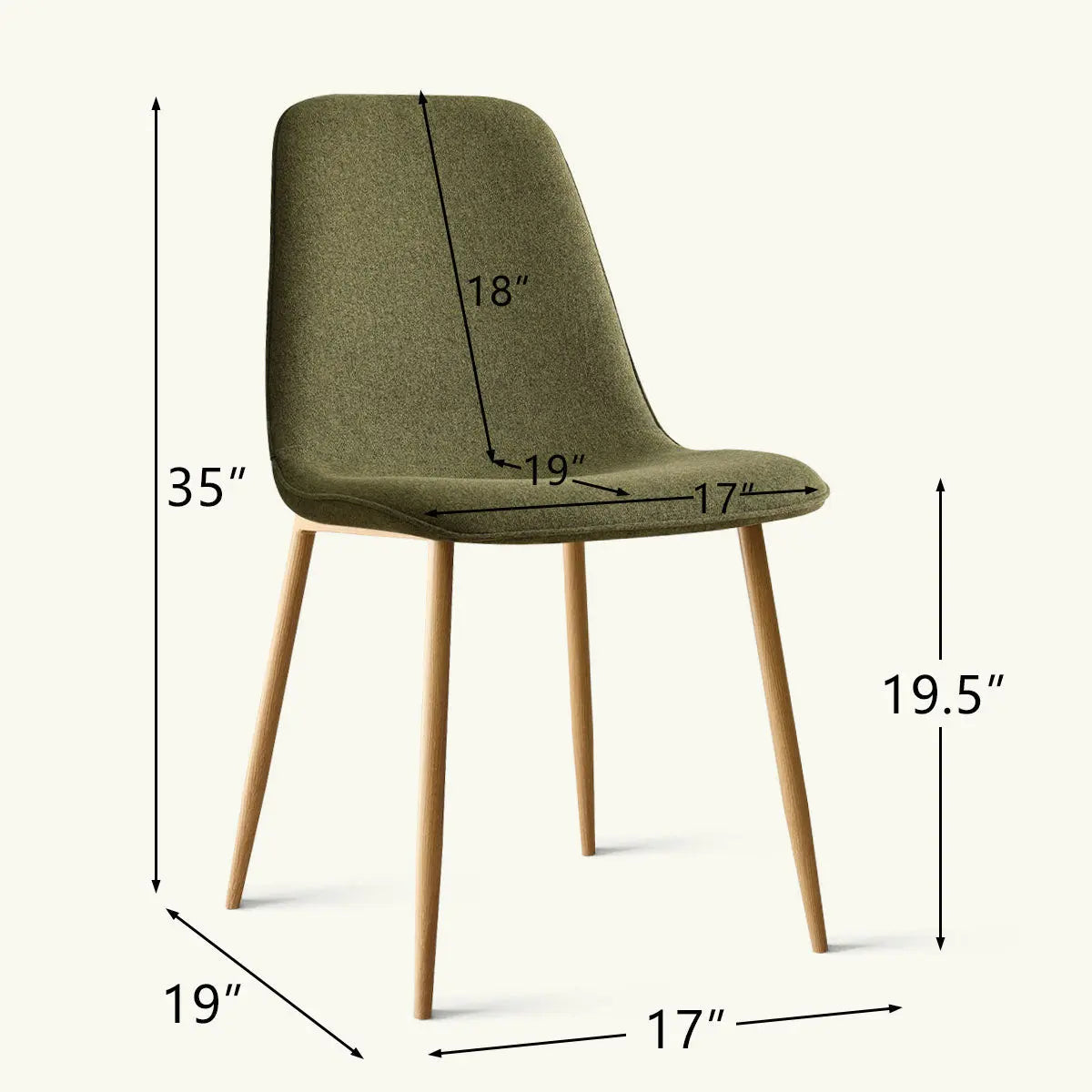 Oslo Modern Chenille Upholstered Dining Chair with Oak Legs dimensions; sleek design, green upholstery.