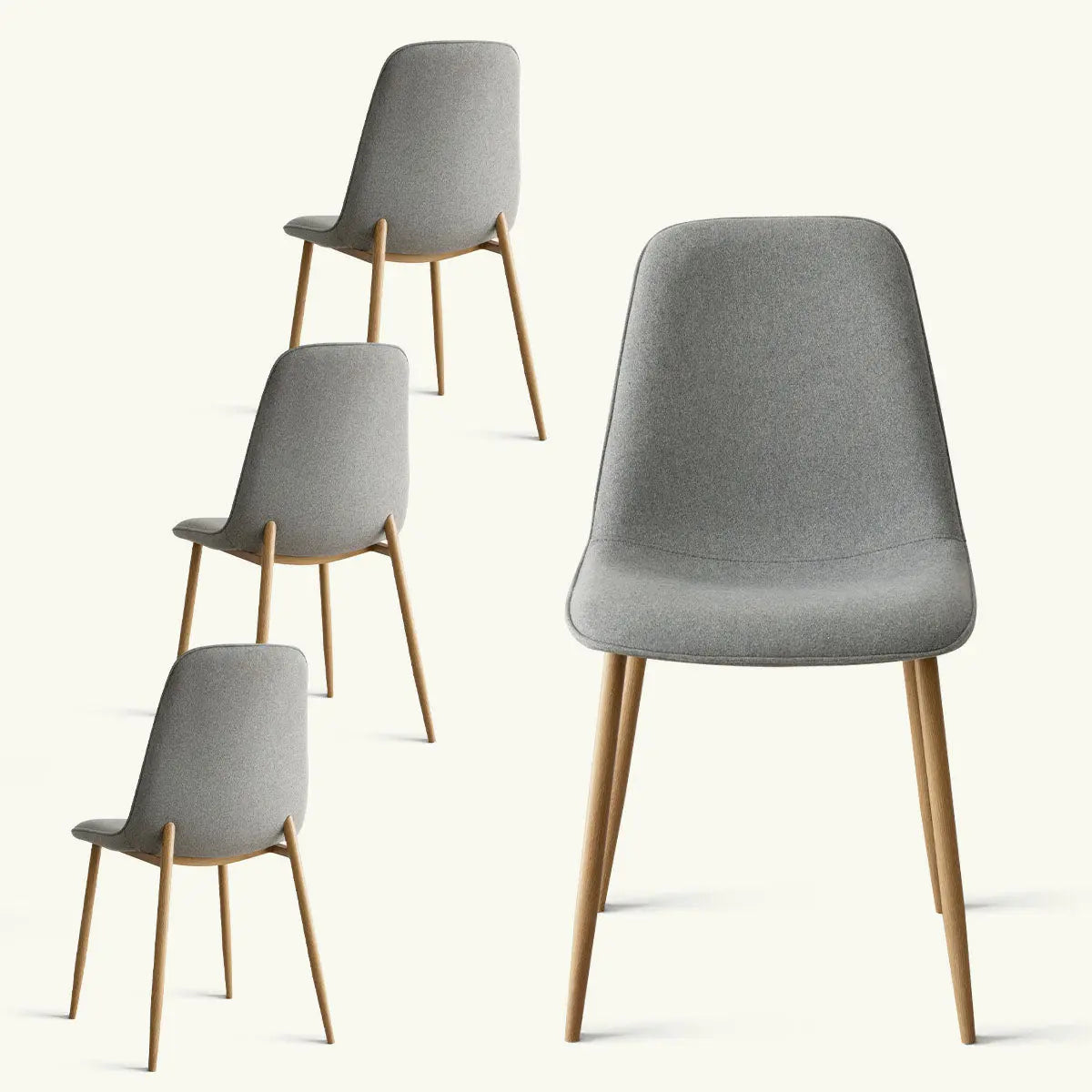 Oslo Modern Chenille Dining Chair with Oak Legs, grey upholstery, multiple chairs featured.