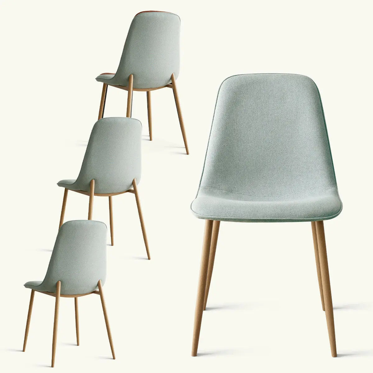 Oslo Modern Chenille Dining Chair with Oak Legs, light gray upholstery, minimal style, multiple views.