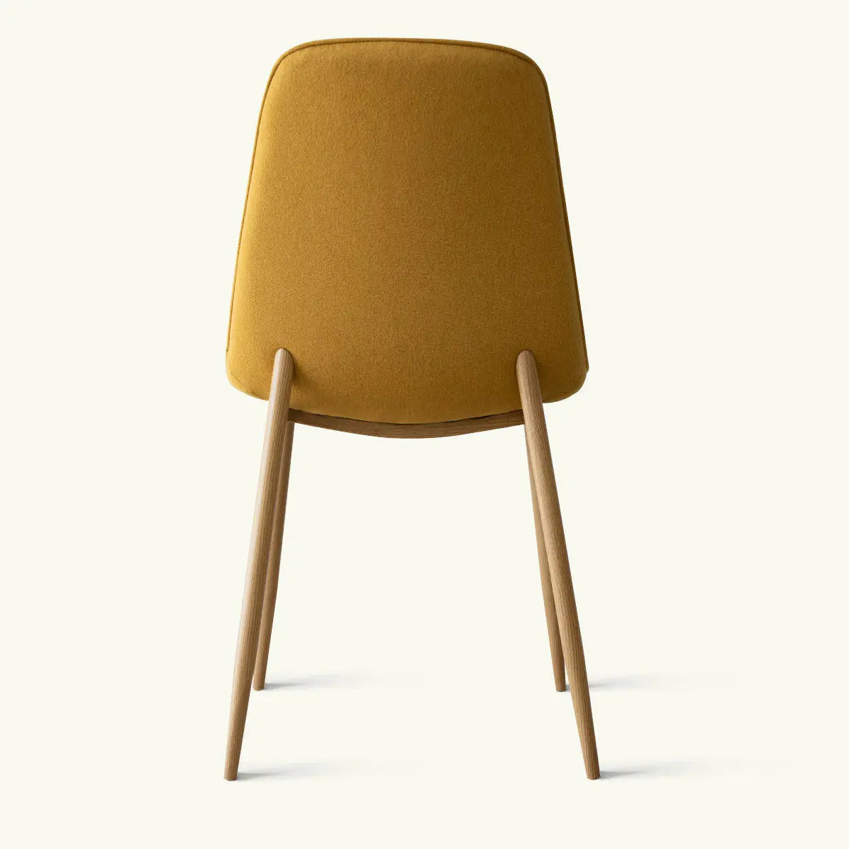 Mustard chenille dining chair, oak legs, Oslo, modern style, in neutral room setting.