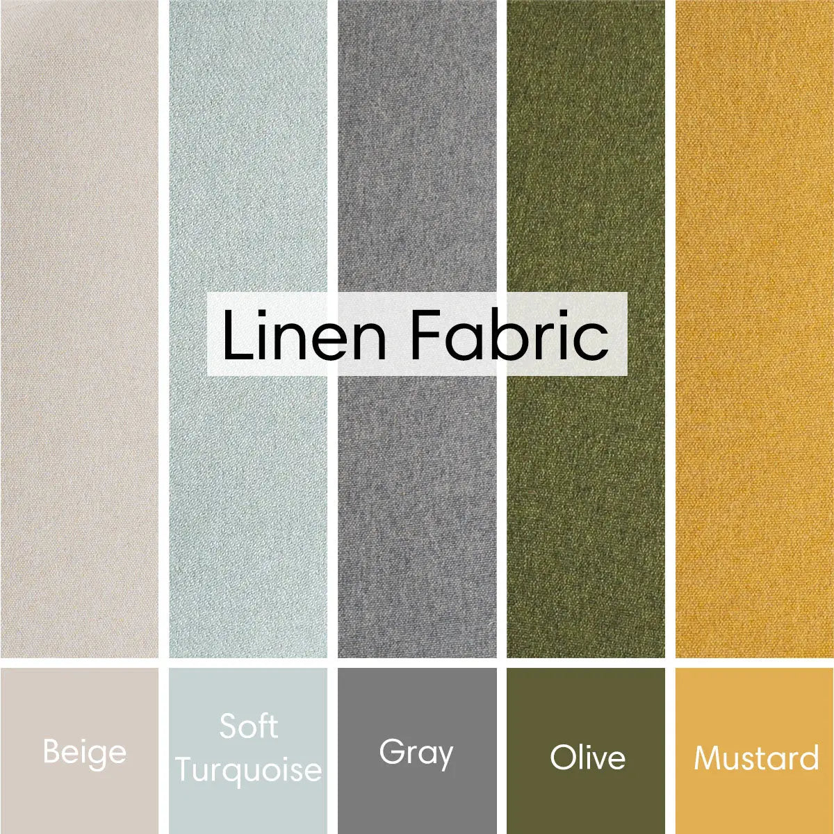 Linen fabric color options: beige, soft turquoise, gray, olive, mustard for Oslo dining chair.