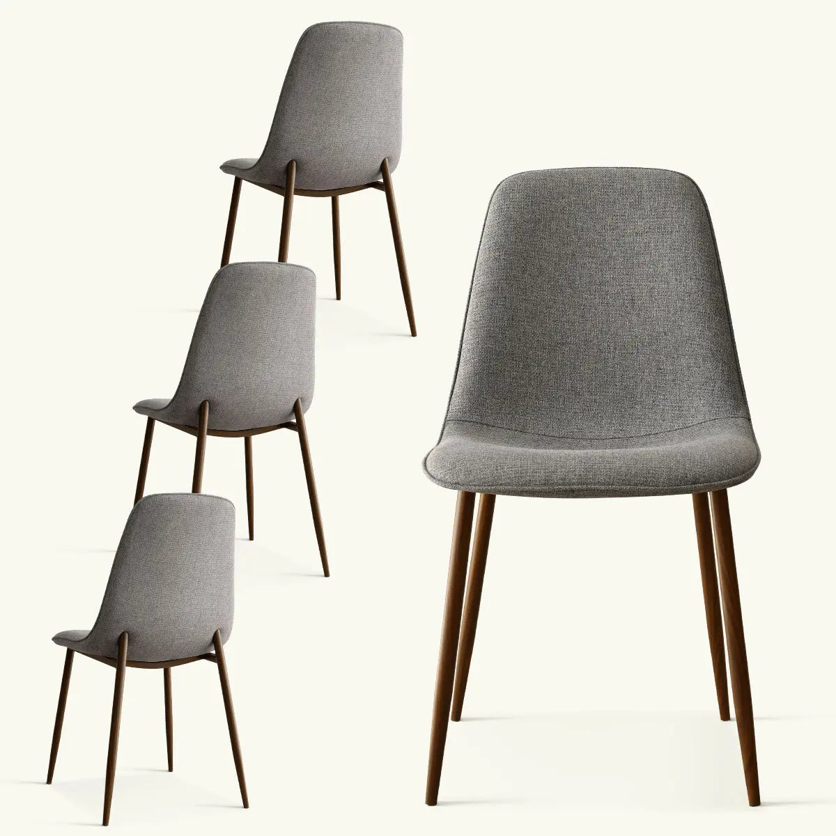 Oslo Modern Upholstered Dining Chair with Walnut Legs; multiple angles; style-focused seating solution.