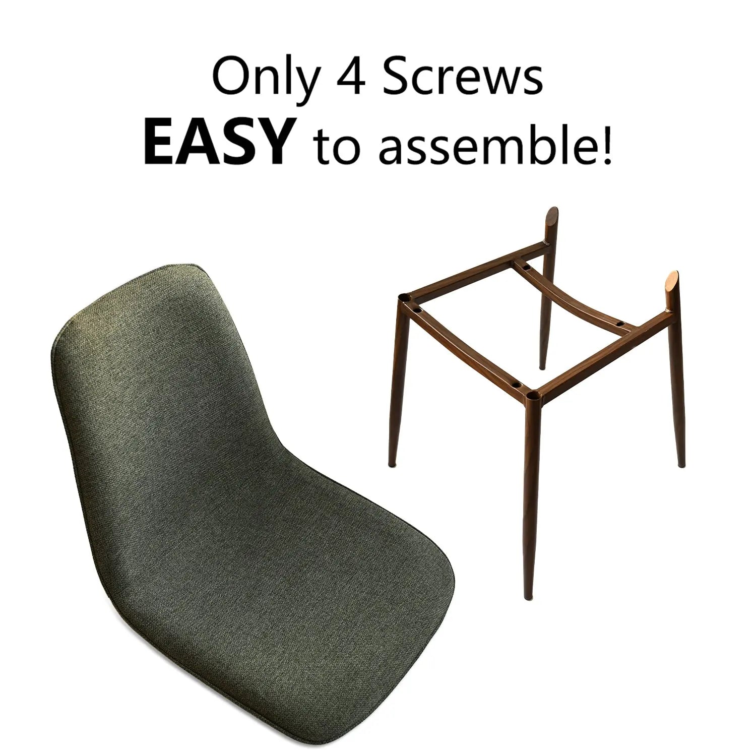 Oslo Modern Upholstered Dining Chair with Walnut Legs, green seat, easy assembly, four screws included.