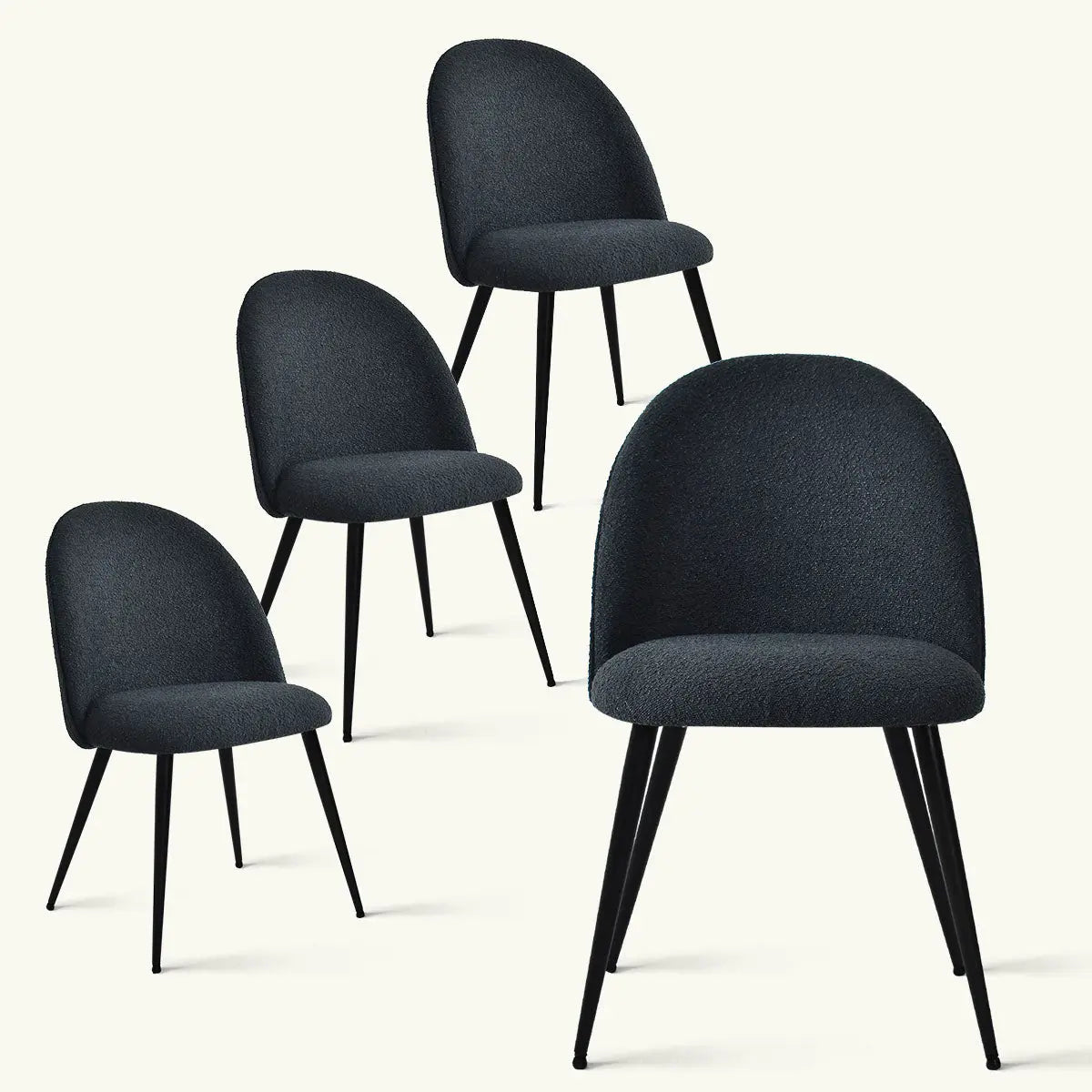 Rhon Modern Boucle Dining Chair set with sleek black legs, minimalist style, no background details.