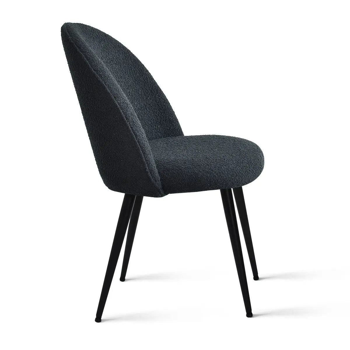 Rhon Modern Boucle Dining Chair with black legs. Dimension of Rhon Modern Boucle Upholstered Dining Chair.