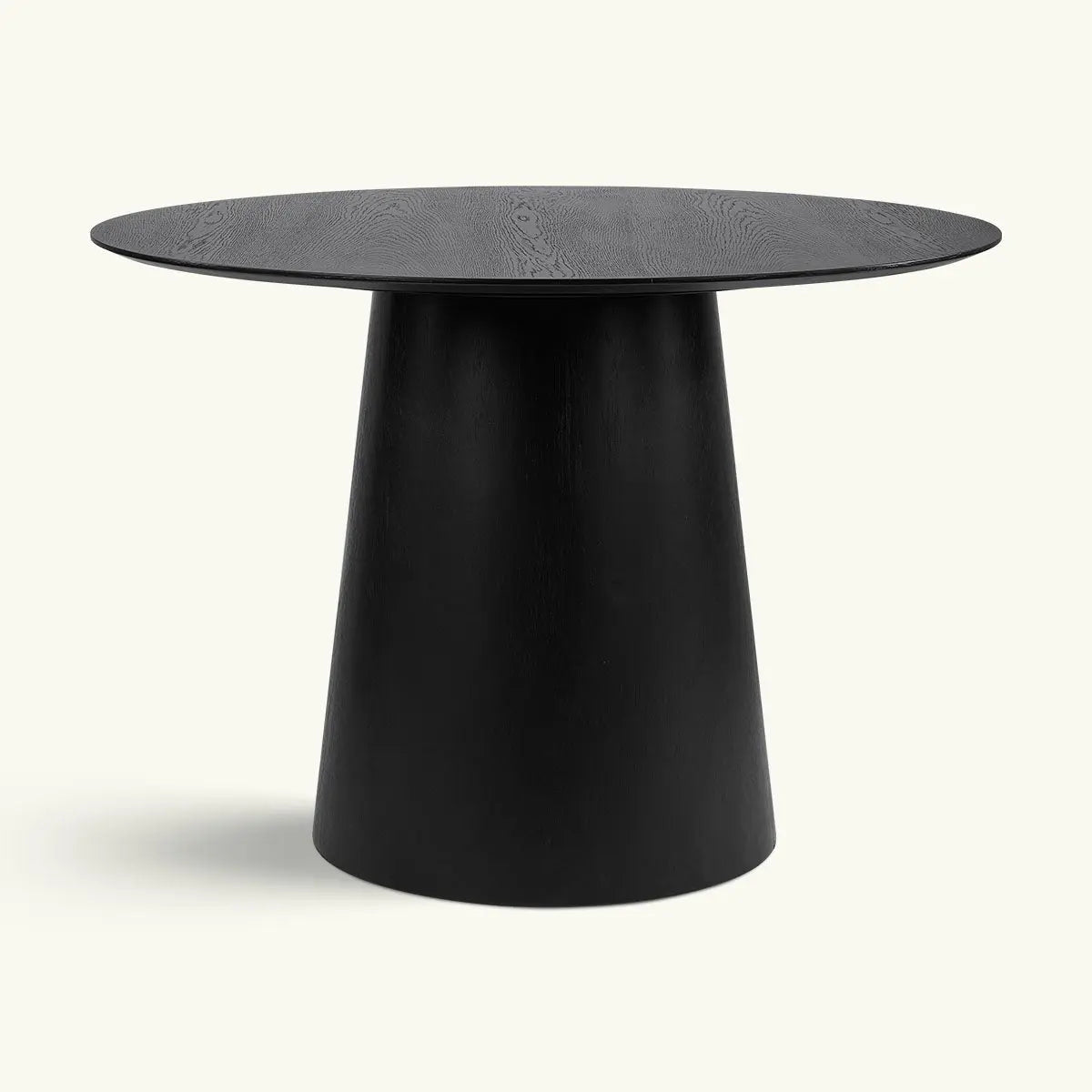 Saigong Oak Round Dining Table, black, contemporary style, with textured surface, dimensions shown.