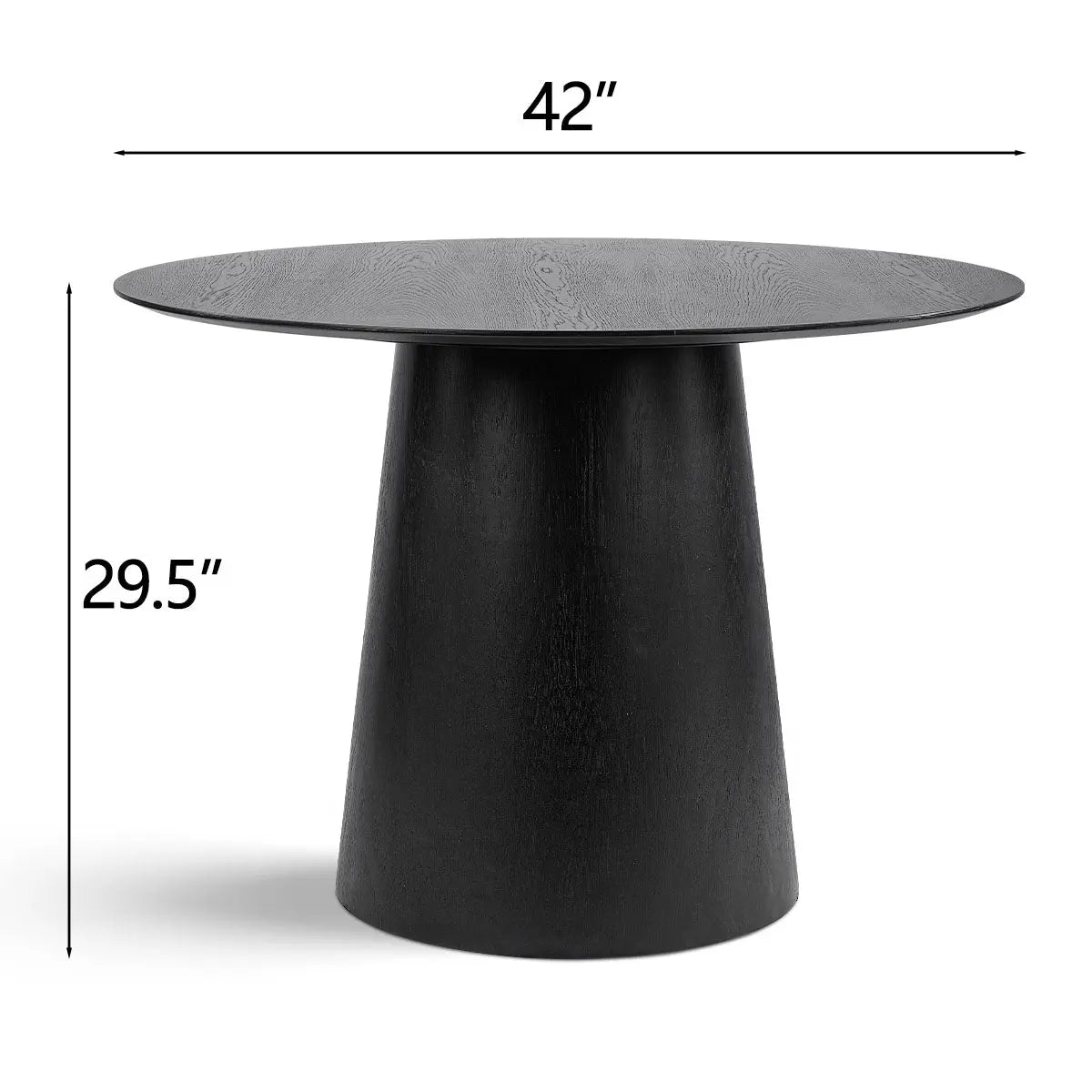 Saigong Oak Round Dining Table, black finish, dimensions 42-inch diameter, 29.5-inch height.