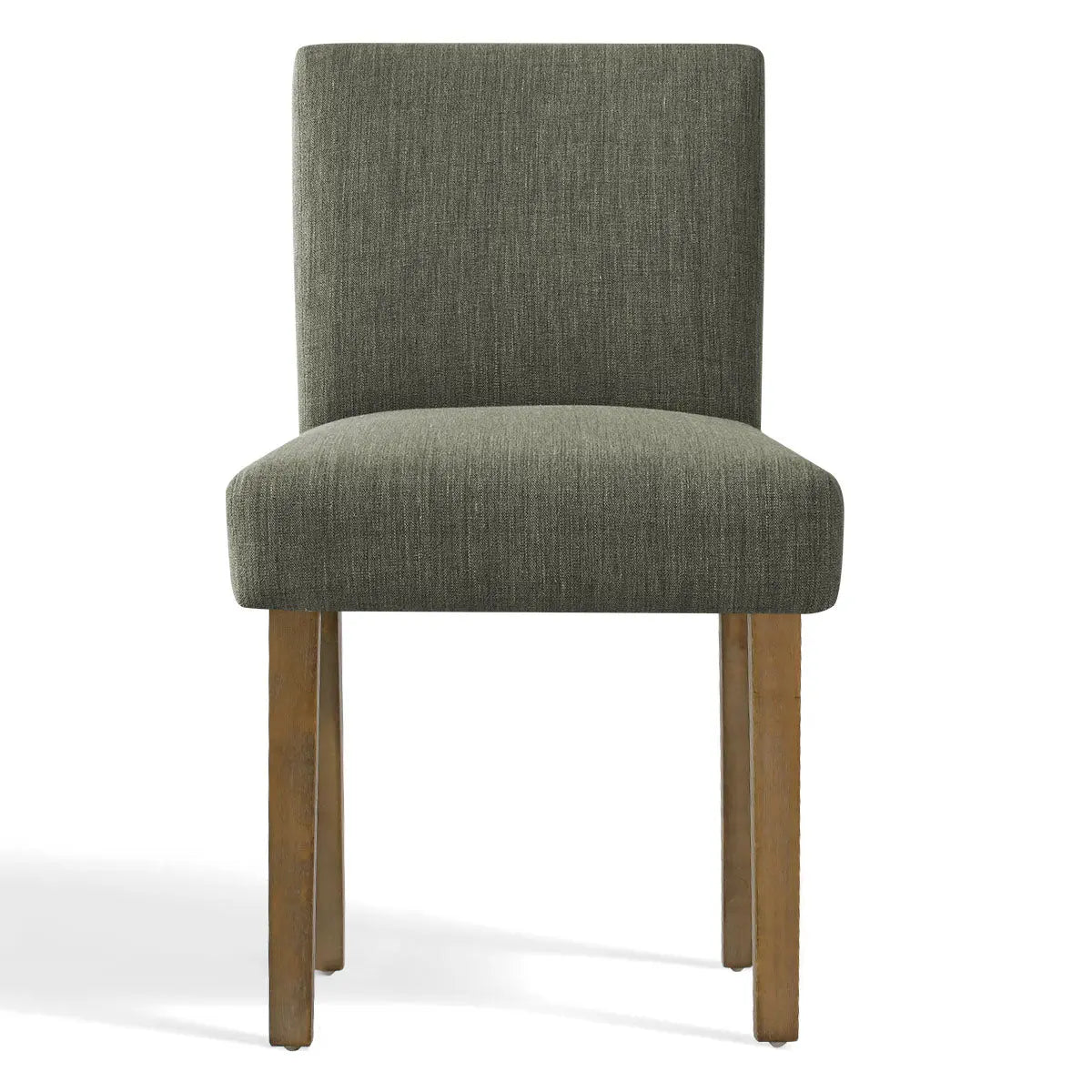 North Upholstered Dining Chair, green fabric, wooden legs, modern design, ideal for dining room use.