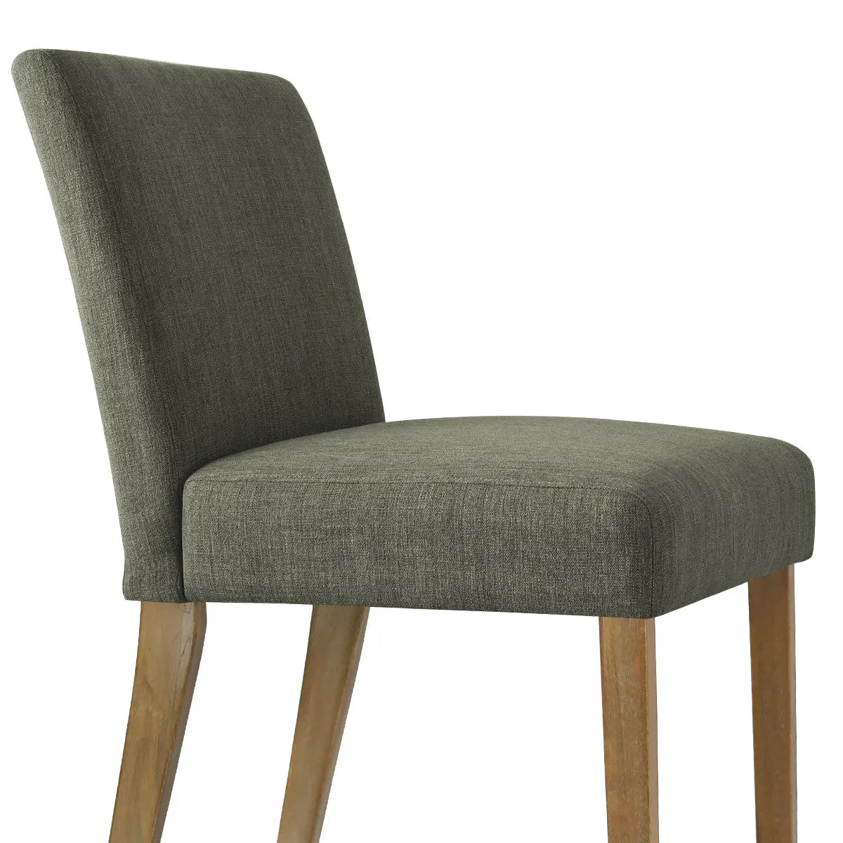 North Upholstered Dining Chair with wooden legs in room setting, featuring green fabric upholstery.