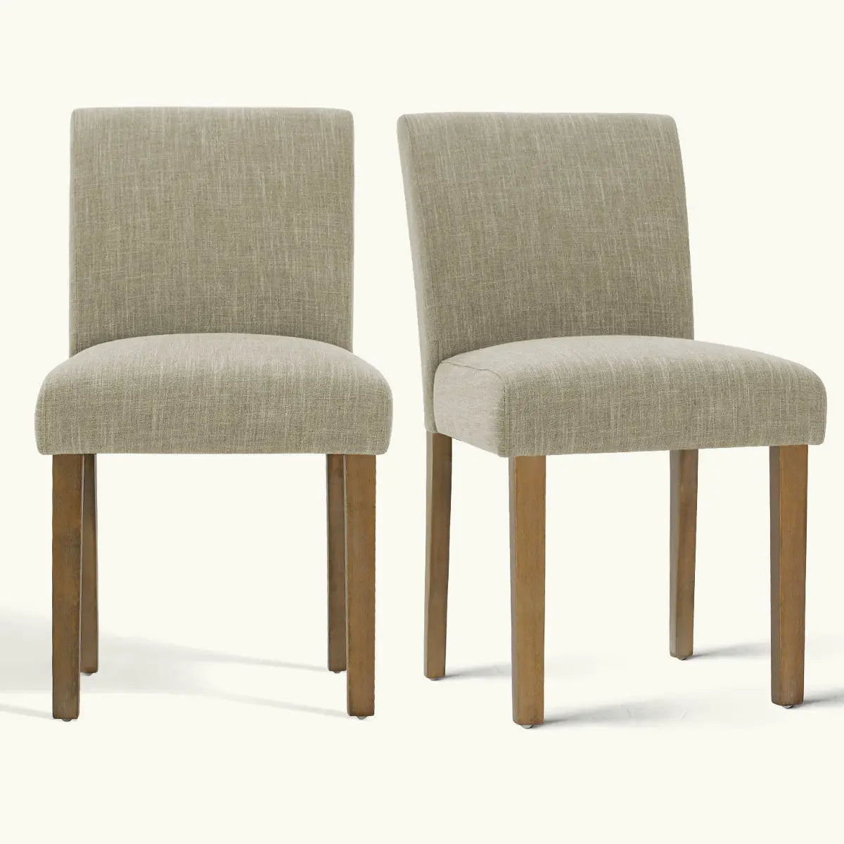 North Upholstered Dining Chair set with wooden legs, beige fabric, in minimalist style setting.