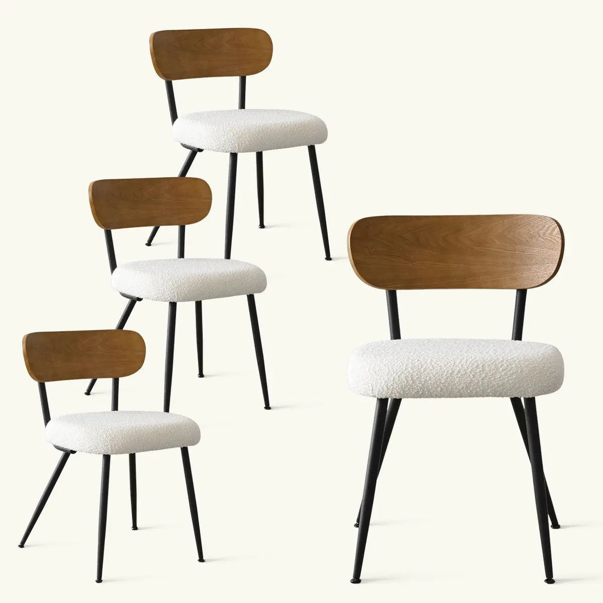 Set of four Skagen Beige Boucle Dining Chairs with ash back and sleek black legs.