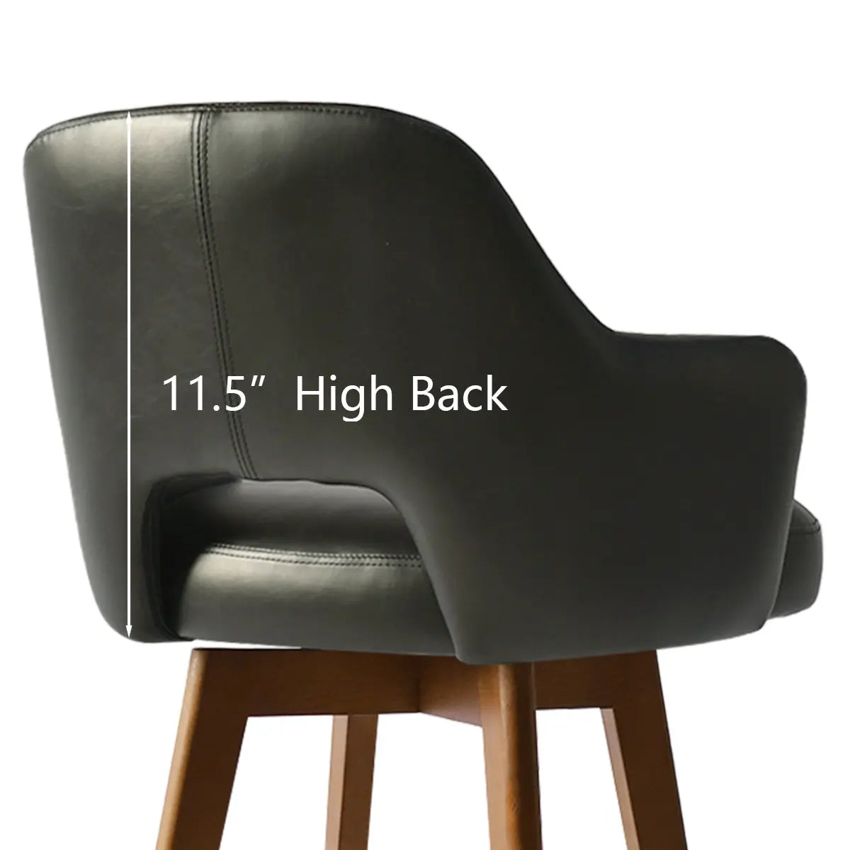 Edward Leather Swivel Counter Stool with Arms, 11.5" high back, wood legs, elegant seating.