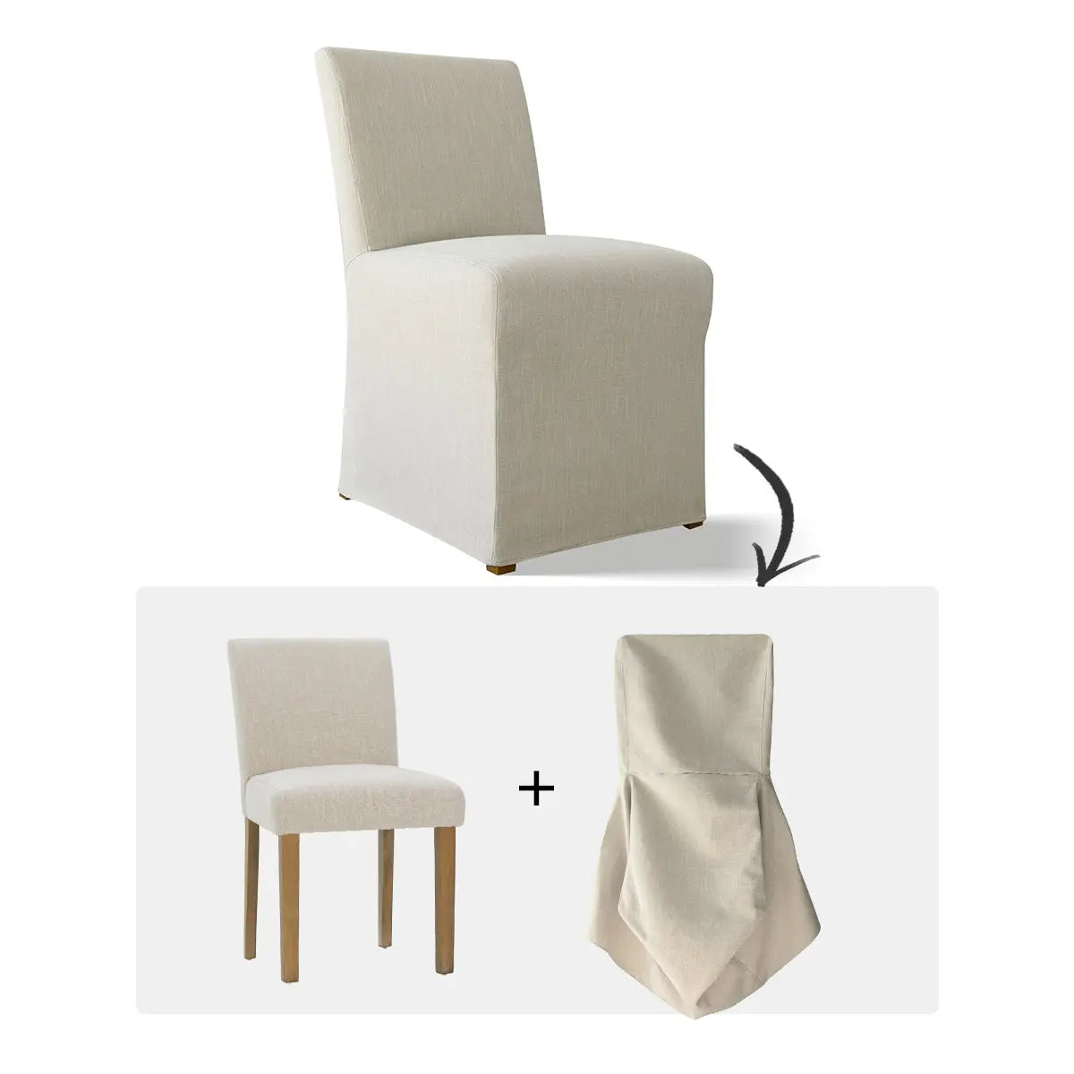 North Beige dining chair with slipcovers, fully upholstered, removable covers, modern design, versatile seating option.