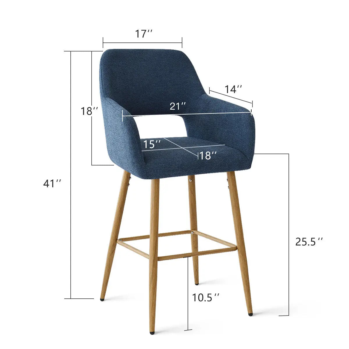 Dimensions of Atlanta Modern Upholstered Counter Stool with Arms.