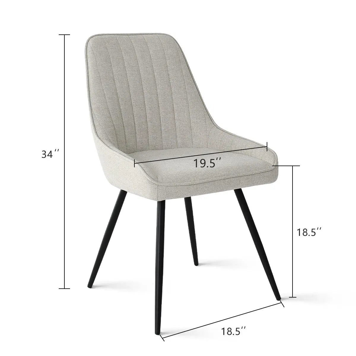 Boston Modern Dining Chair with dimensions; sleek design, upholstered seat, black legs, stylish decor element.