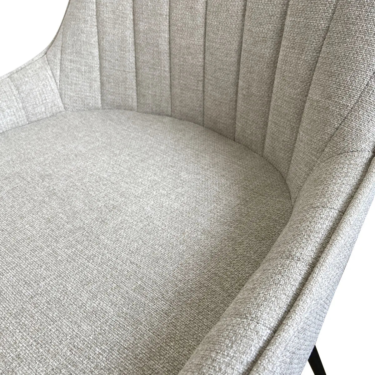 Gray fabric chair detail from Jonesbo & Boston Modern Black Round Dining Table Set, close-up view.