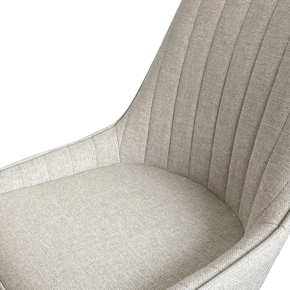 Close-up of Boston Modern Upholstered Dining Chair, beige fabric texture, contemporary design.