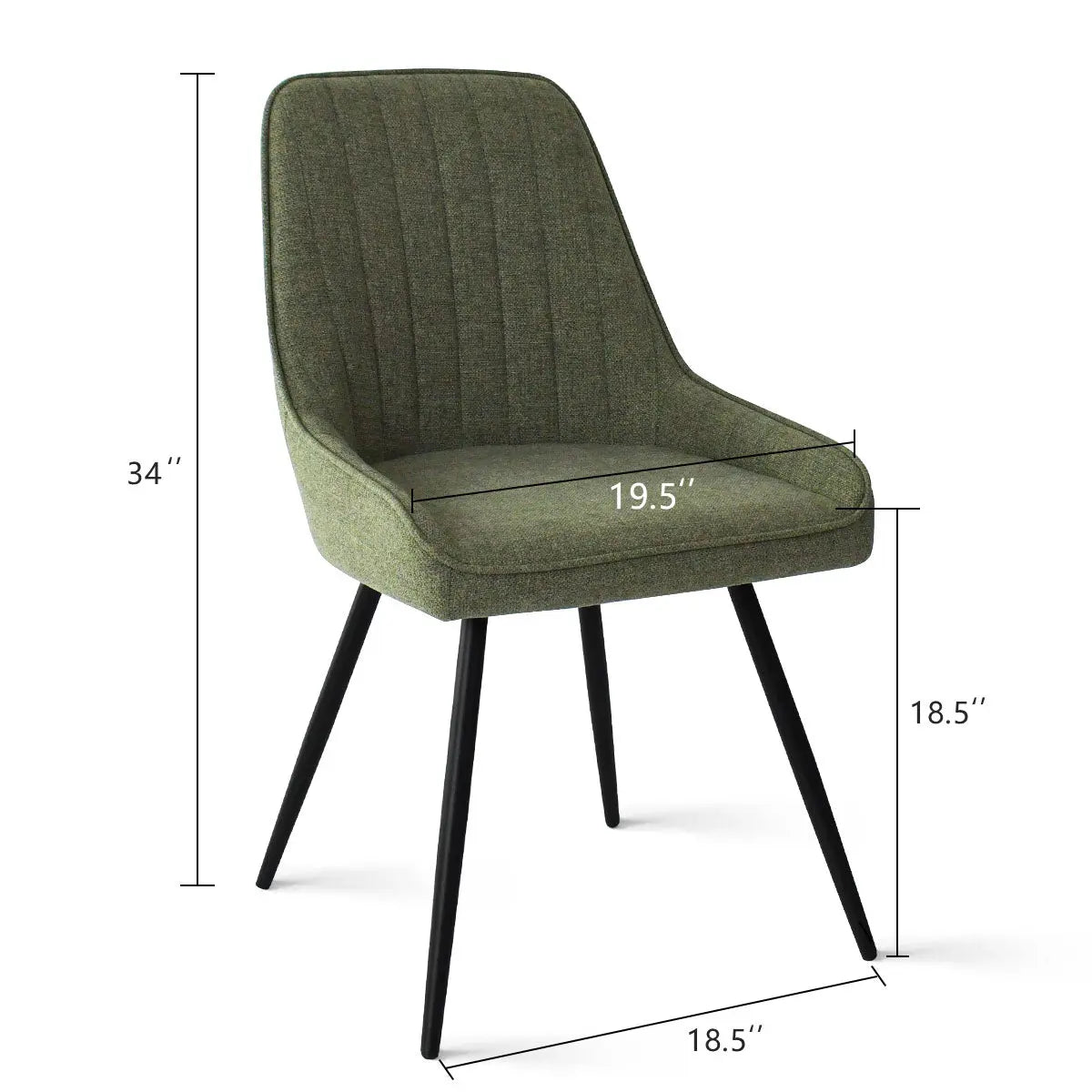 Boston Modern Upholstered Dining Chair in olive with dimensions, sleek black legs, contemporary dining style.