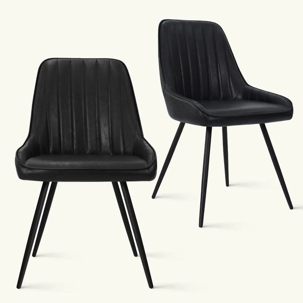 Boston Faux Leather Dining Chair Set of 2, sleek black upholstery, modern design, metal legs.