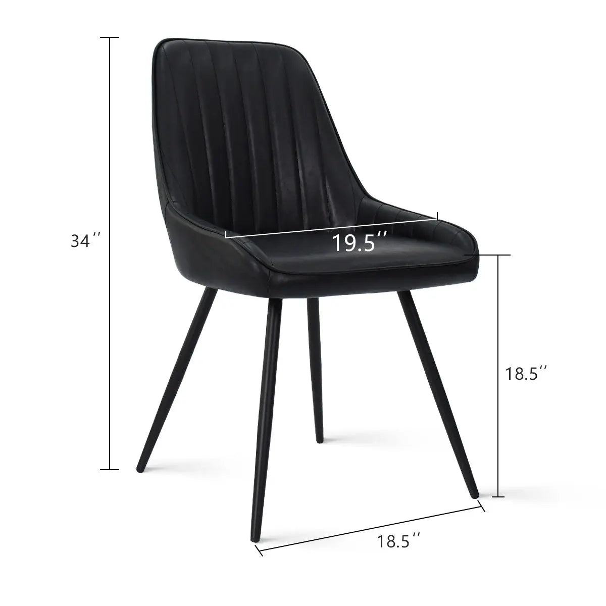 Boston Leather Upholstered Dining Chair dimensions: 34"x19.5"x18.5" with black sleek modern design.