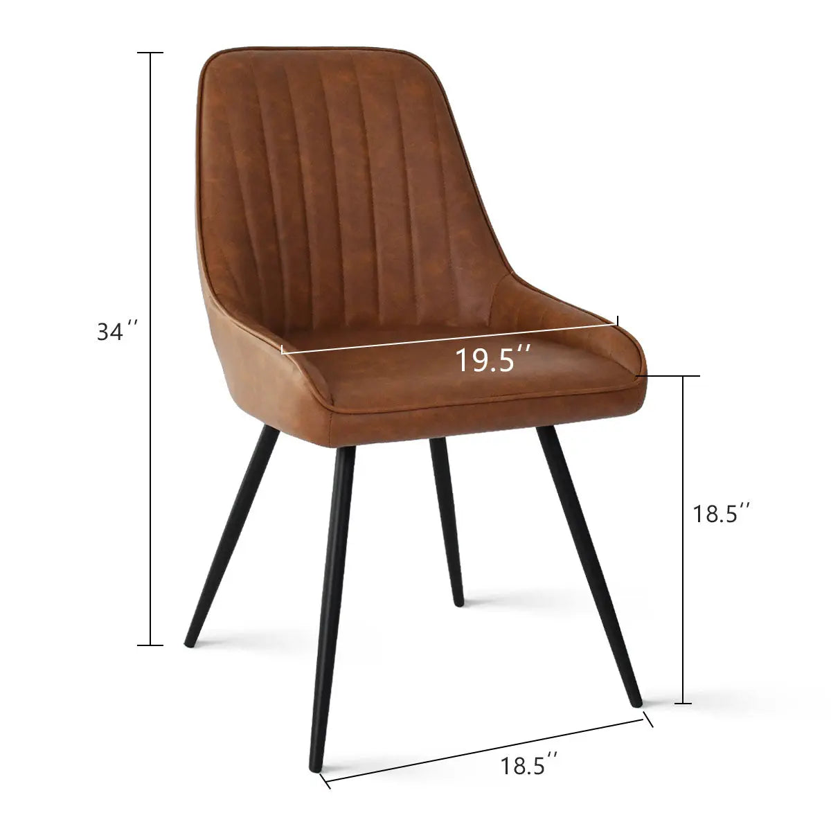 Dimensions of Brown Boston Leather Dining Chair with black legs.