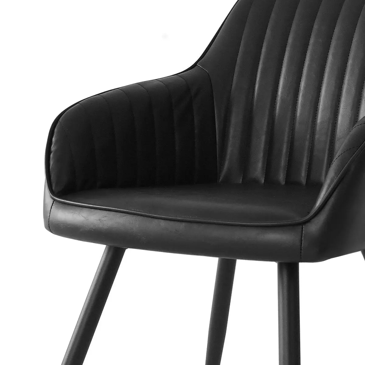 Boston Leather Upholstered Dining Chair with Arms, black leather finish, modern dining room seating.